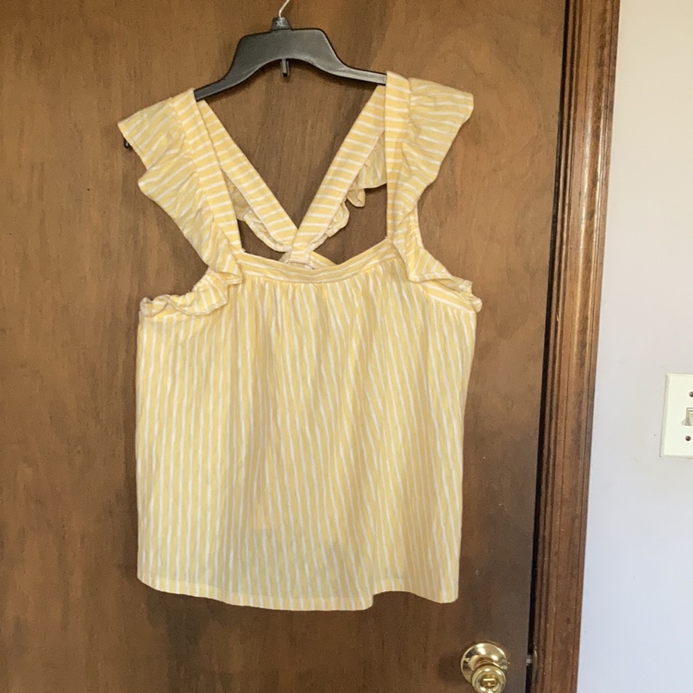 LC Lauren Conrad ruffle sleeve cotton tank top yellow & white stripes - Picture 3 of 15